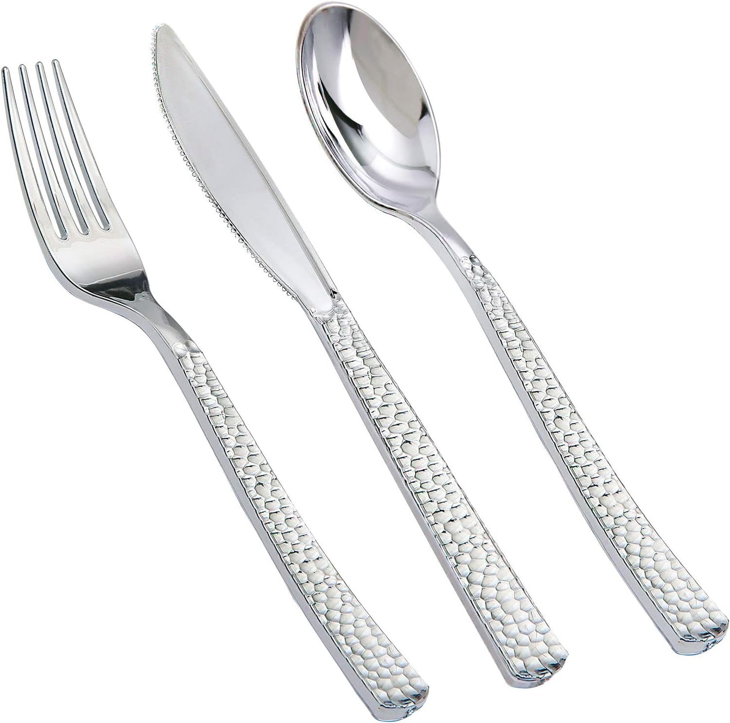 Supernal 180 pieces Silver Plastic Silverware, Disposable Plastic Silverware Heavy Duty, Silver Disposable Cutlery Sets Include 60 Forks, 60 Knives and 60 Spoons Suitable for Birthday, Party, Wedding