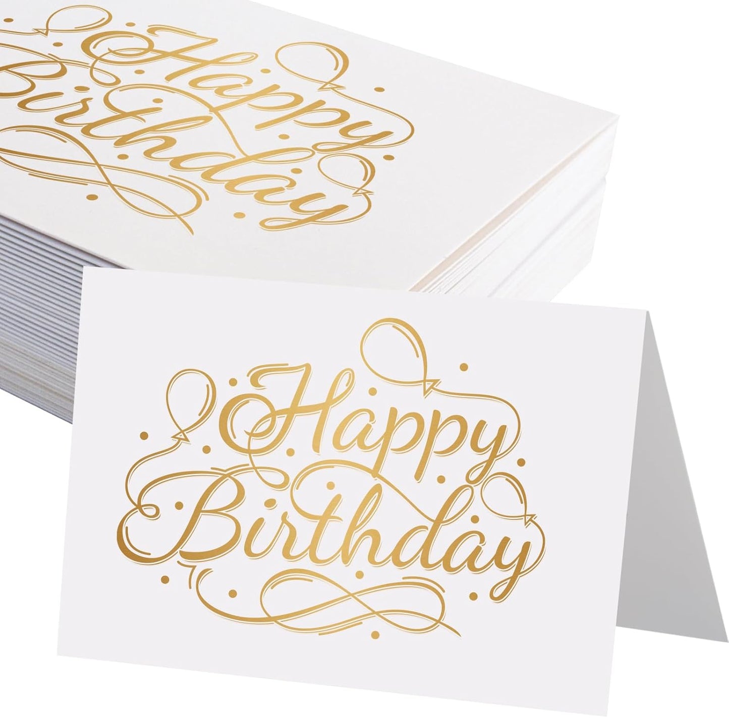 50 Pack 5x7 Birthday Cards, White Blank Happy Birthday Cards Bulk, Thick Folded Heavy Card Stock Paper for Greeting Cards, Thank You Notes, Envelopes, Card Making Supplies (Cards Only)