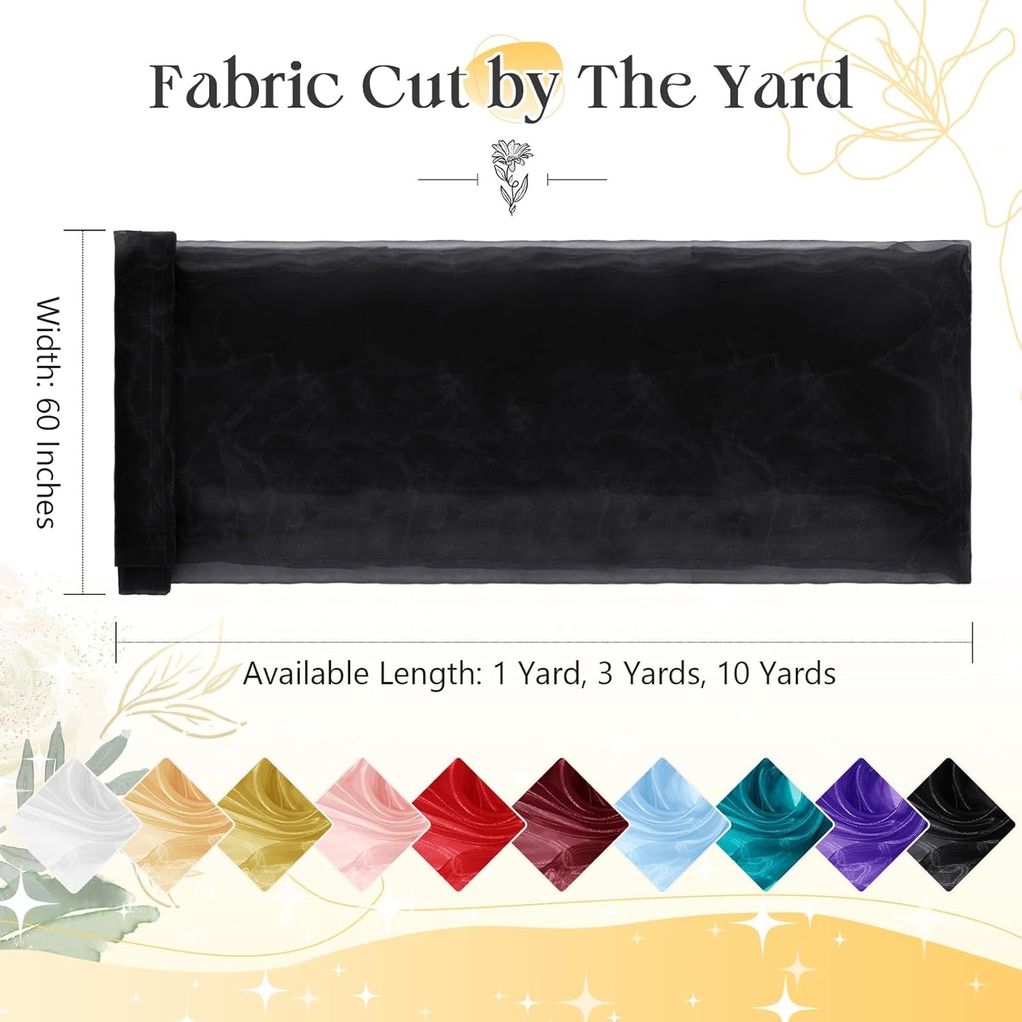 P Pothuiny Sheer Organza Fabric by The Yard, 3 Yards x 60 Inch Wide Bridal Black Organza Tulle Fabric Roll Shiny Gauze Fashion Dress Sewing Craft for Wedding Party Decorations Backdrop