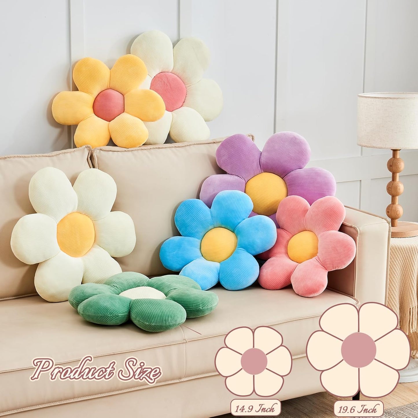 Yellow Flower Pillow, 14.9" Cute Flower Shaped Floor Pillow, Aesthetic Floral Plush Daisy Decorative Throw Pillows for Bed Sofa Couch