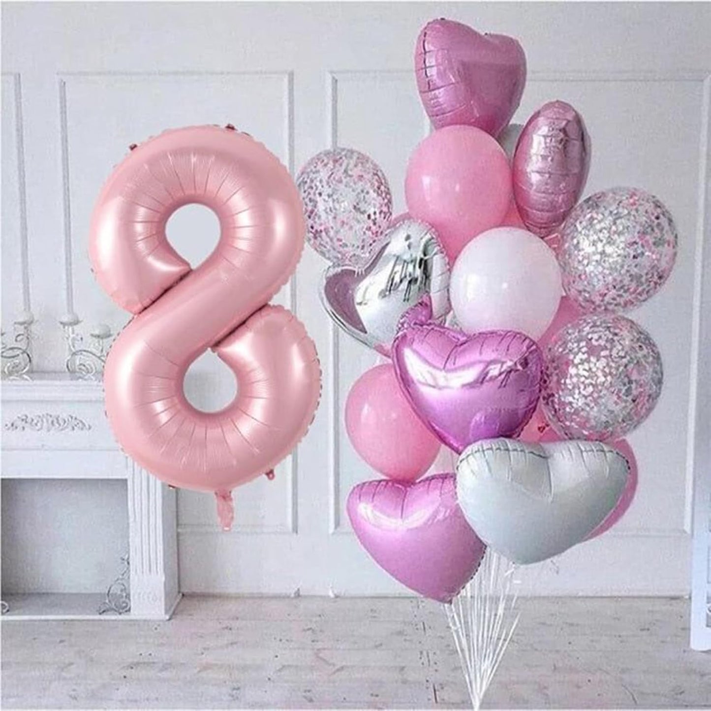 Light Pink Number 8 Balloon 40 Inch Big Self Inflating Foil Number Balloons 0-9, Pastel Pink Digital 8 Helium Balloon for 8th 18th 28th Girls Birthday Graduation Anniversary Princess Party Decoration