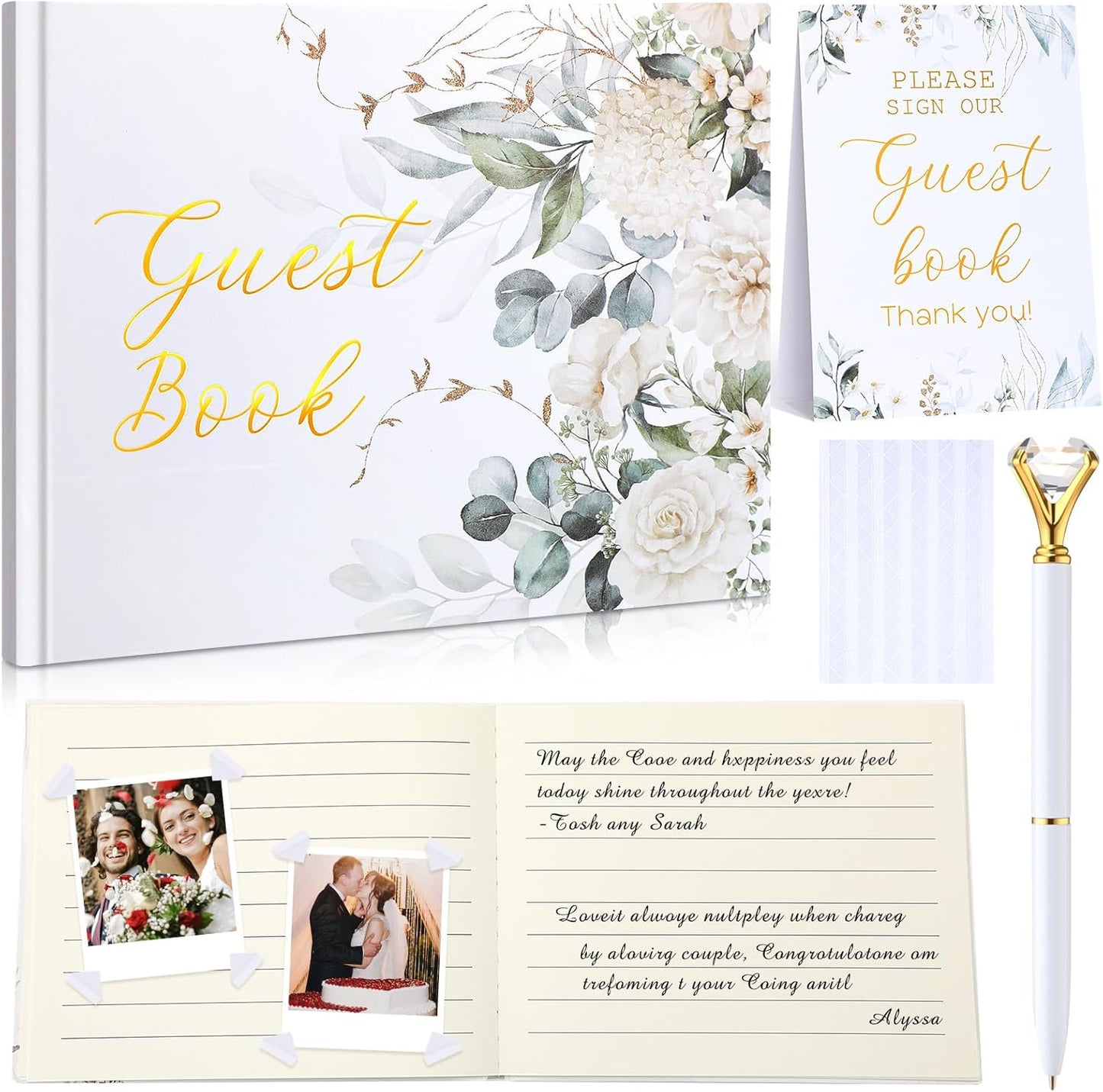 Wedding Guest Book Personalized Photo Guestbook to Sign at Reception Wedding Guest Sign in Book Photo Album Hard Cover 88 Lined Pages for Baby Shower Birthday Anniversary Party(Greenery)