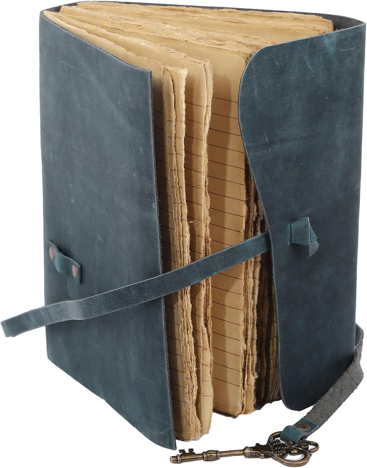 Leather Journal with Lined and Unlined Deckle Edge Paper 8x6 inch and Vintage Key | Handmade Writing Notebook Diary | Bound Daily Notepad for Men & Women Medium, Sketch/Writing pad for Artists