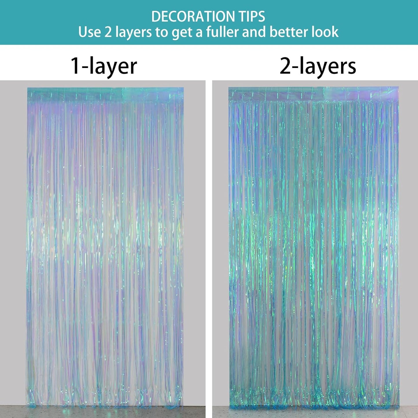 Melsan Fringe Backdrop Birthday Party Streamer Decorations - 2 Pack 3.2 x 6.5 ft Tinsel Backdrop Foil Curtains for Under The Sea Frozen Theme Birthdays Parties - Clear Blue 2 Packs