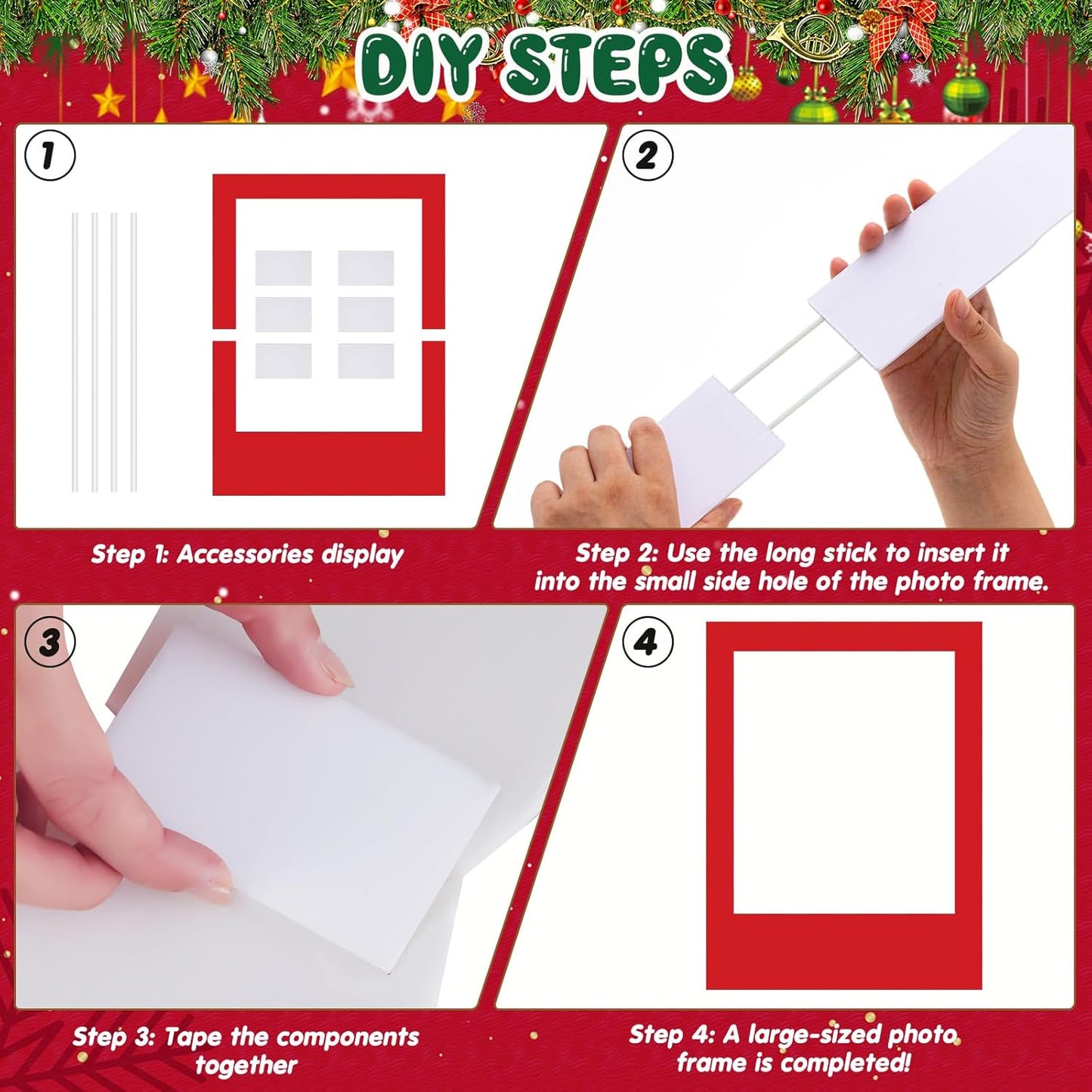 32 x 24 Inch Large Blank DIY Photo Booth Props Picture Frame Party Frame DIY Photo Booth Props Selfie for Halloween Christmas Birthday, Holiday Party (Red,Christmas)