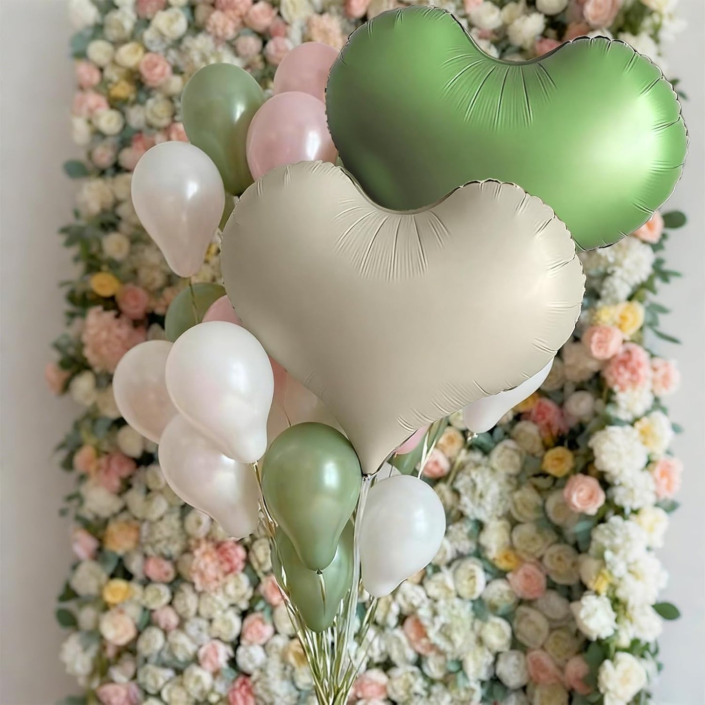 Green Cream White Heart Balloons,24Inch Heart Foil Balloons for Valentine's Day Birthday Wedding Baby Shower Anniversary Party Decorations