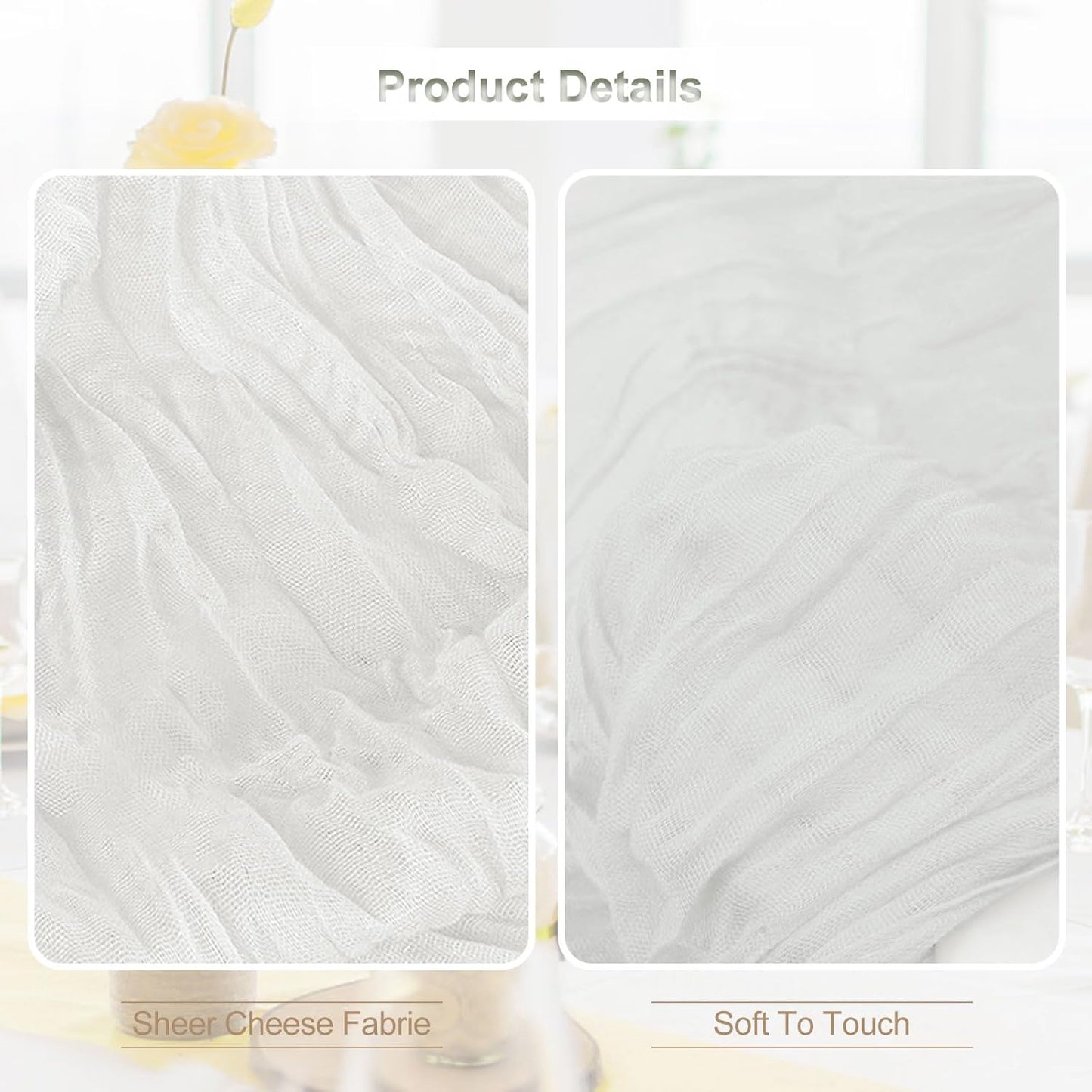 6 Pack White Cheesecloth Table Runner 35x120 Inch 10Ft Rustic Gauze Cheese Cloth Thanksgiving Table Runner Sheer Cheesecloth Table Runners for Wedding Party Bridal Shower Decoration