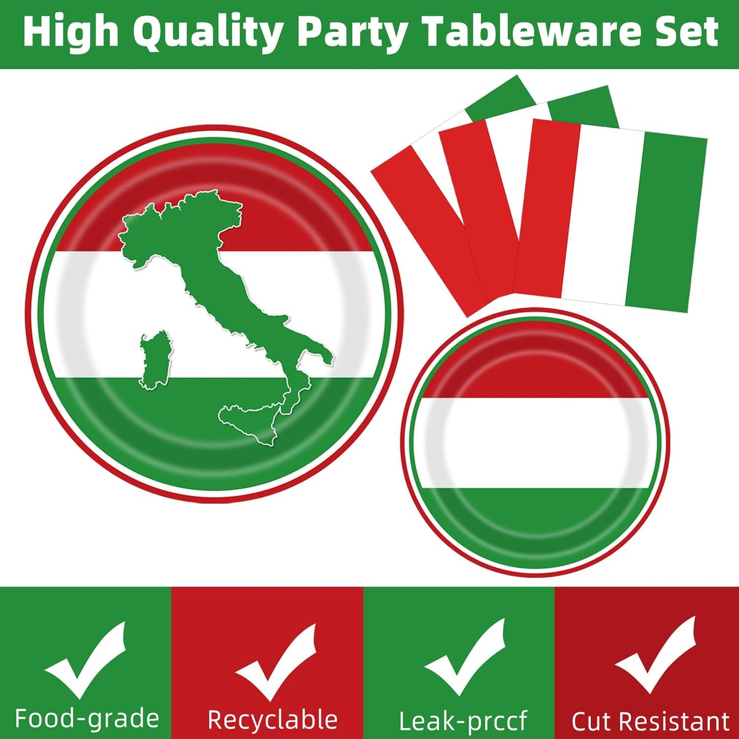 Italian Party Decorations Italy Flag Party Supplies Include Italian Flag Plates and Napkins Cups Banner Tablecloth for Red White and Green Italian Party Decor Italy Party Family Gathering,Serves 25