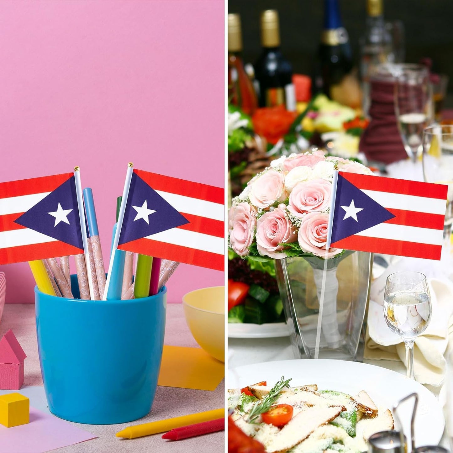 Puerto Rico Flag Puerto Rican Flag, Small Mini Handheld Puerto Rico Flags on Stick, Ideal for Party Parades Sports Events Patriotic Festival Decorations