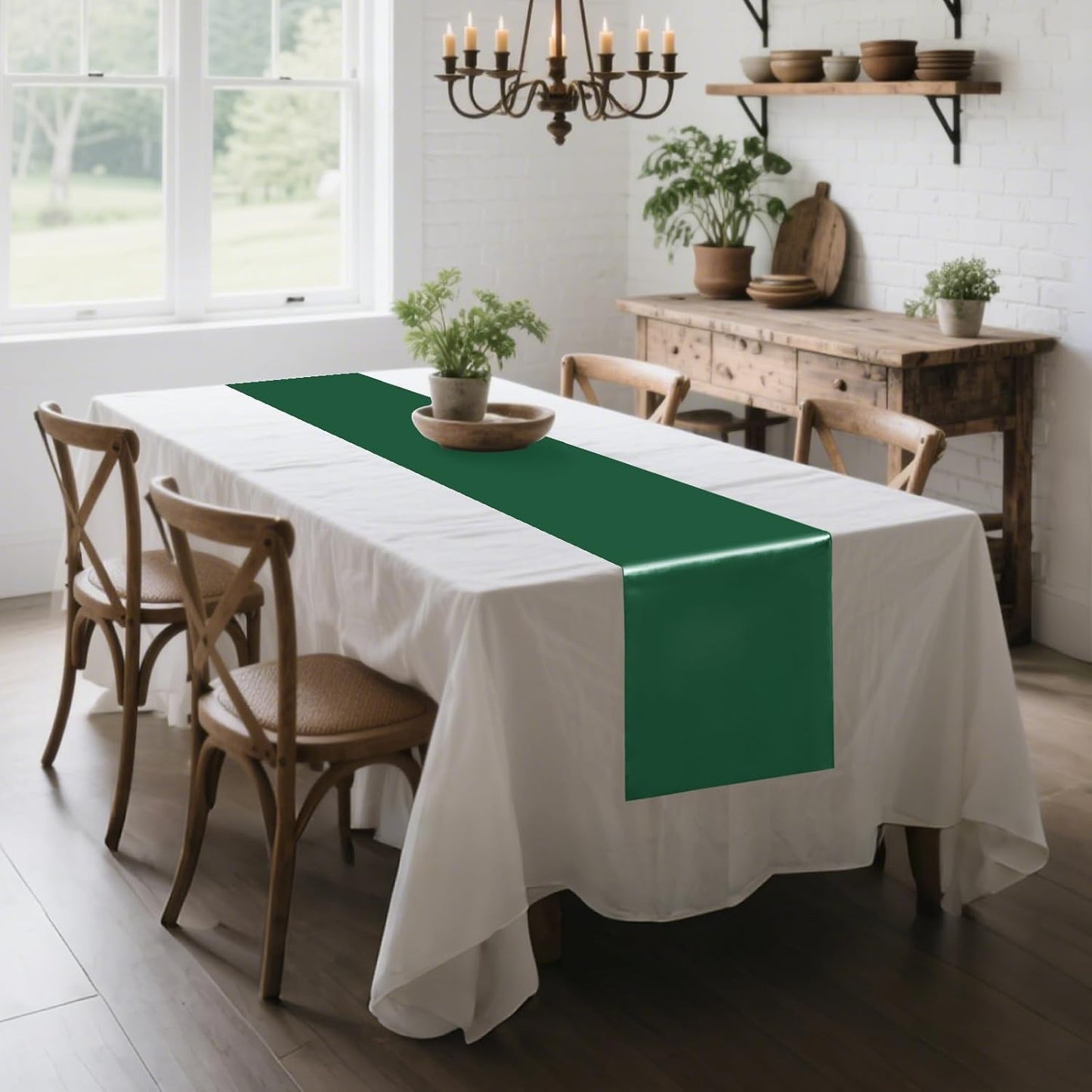 10 Pack Satin Table Runner 12 x 108 Inch Long Dark Green Silk Table Runner for Wedding Party Banquet Birthday Decoration