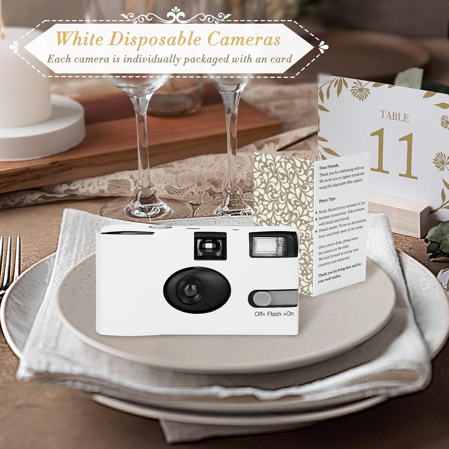 6 Pack Disposable Cameras for Wedding Bulk, 35mm White Single-Use Film Cameras with Flash, One Time Cameras for Birthday Party Baby Shower Gathering Wedding Travel, lSO 400 Film,17 Exposures