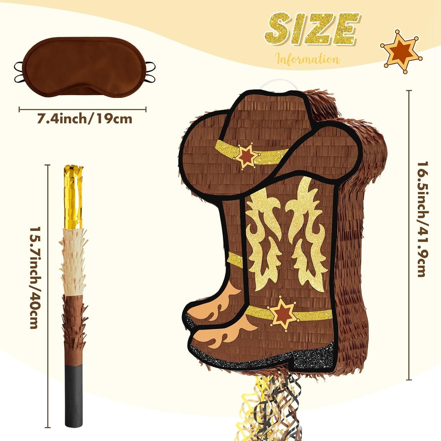 WERNNSAI Western Cowgirl Boot Piñata - Cowboy Hat Pinata Game Western World Theme Party Decorations for Adults Kids Birthday Farm Horse Rodeo Party Supplies with Bat Blindfold