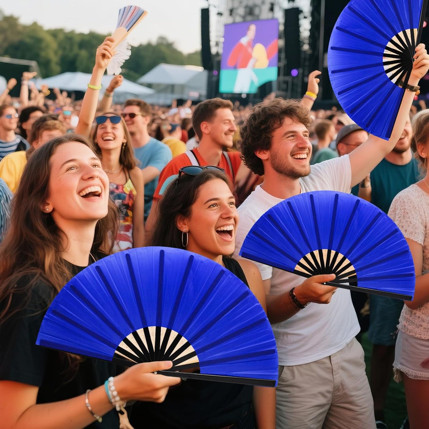 13inch Large Rave Fan Popping Clacking Fans for Line Dancing,Hand Fans for Women Foldable,Boots on The Ground Fan,Portable for Outdoor,Wedding,Party,Decoration (2pcs Blue)