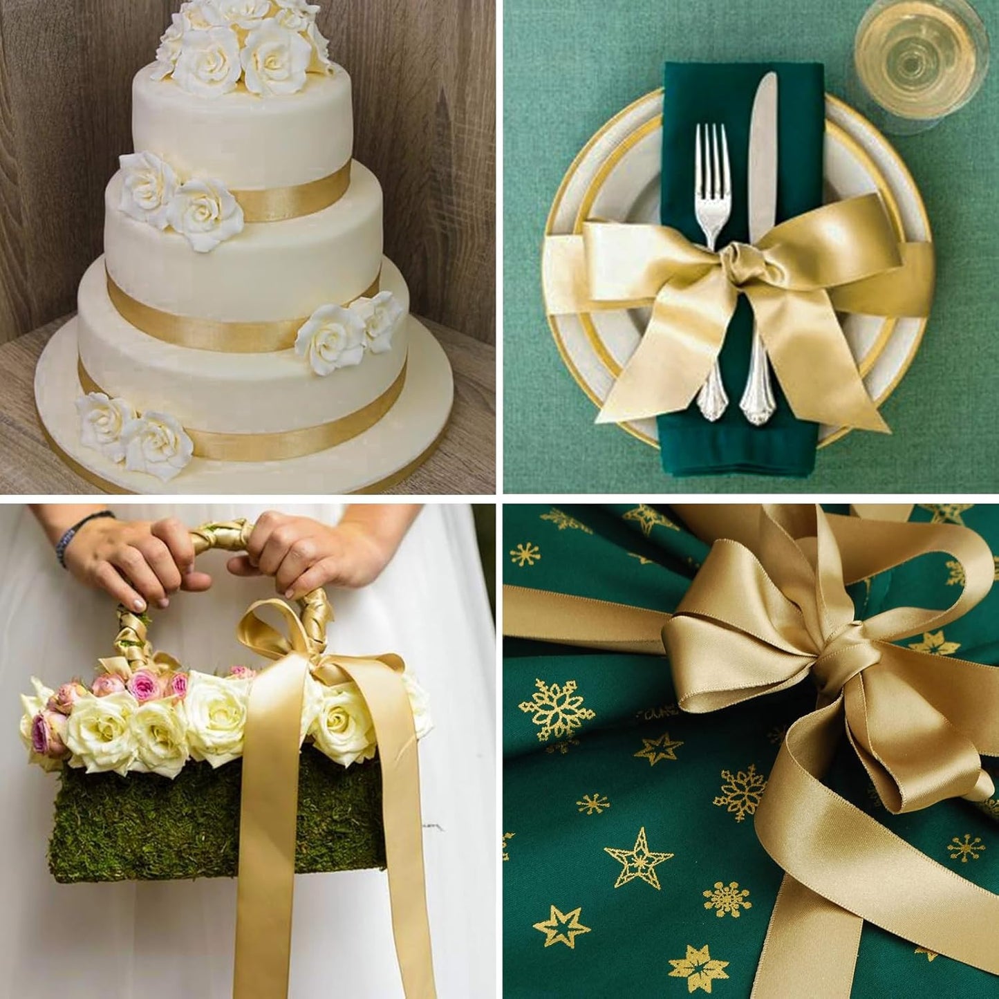 1 Inch Champaign Gold Satin Ribbon 50 Yards Solid Fabric Ribbons for Gift Wrapping, Crafts, Floral Arrangements, Wedding, Party, Holiday Decor