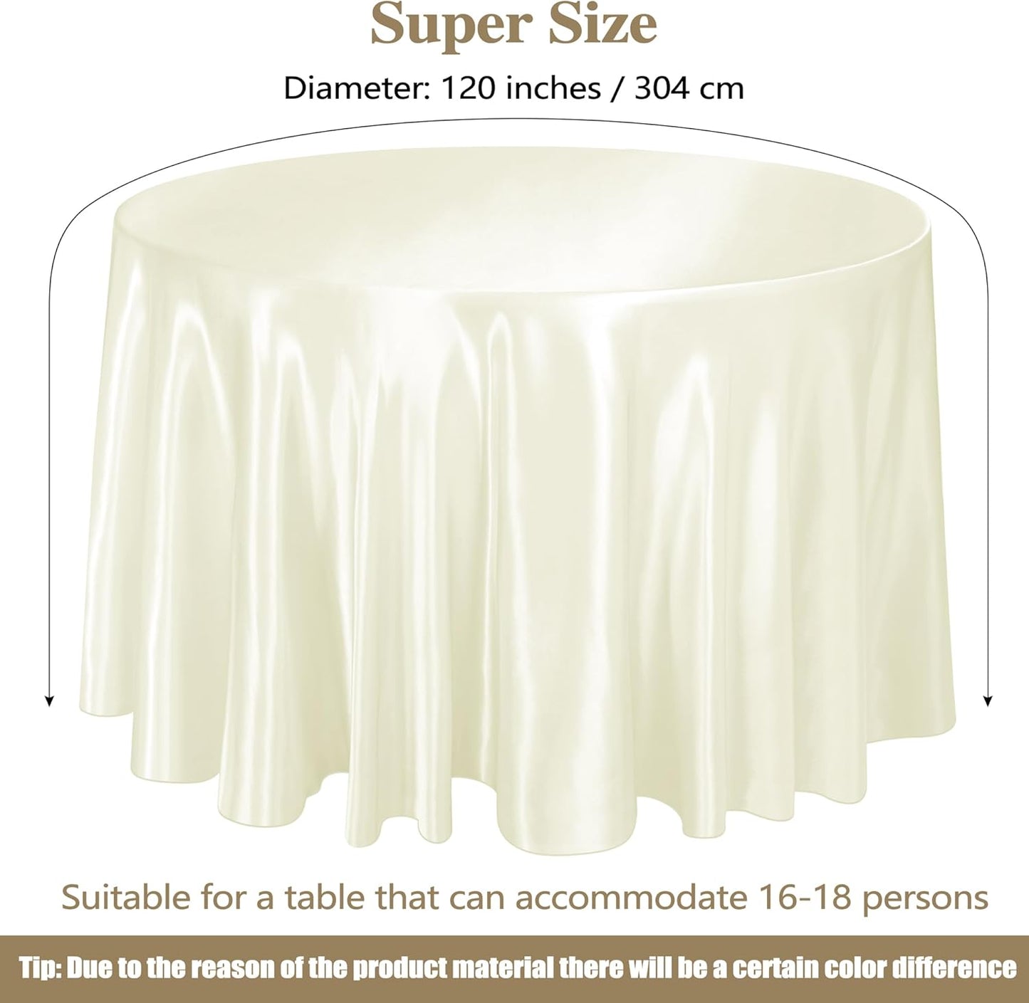 Ruisita 120 Inches Round Satin Tablecloths Ivory Overlay Round Satin Table Cover Bright Silk Smooth Fabric Tablecloth for Wedding Banquet Tables Decoration