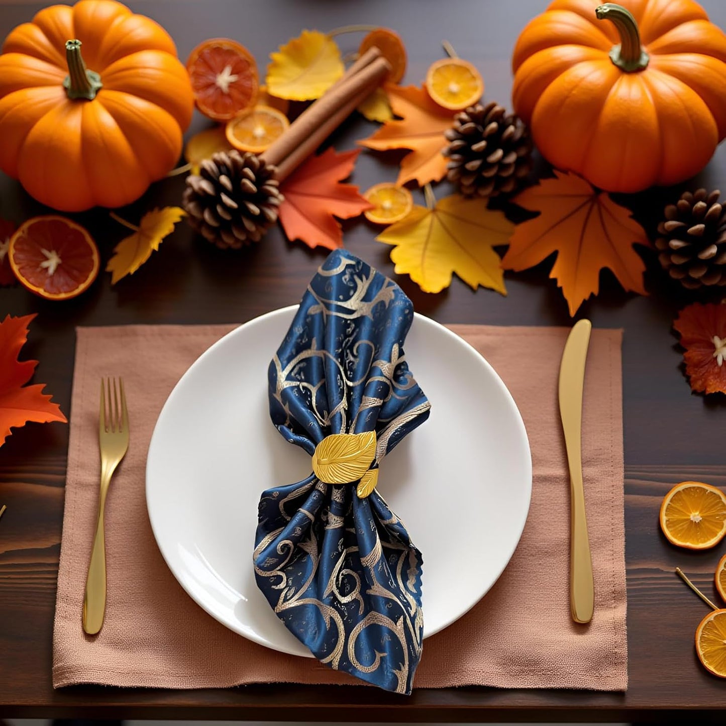 Napkin Rings Set of 50 pcs, Gold Leaf Napkins Rings Holders Bulk for Wedding,Holleween Dinner,Birthday,Christmas,Thanksgiving Party of Table Setting Decor (Golden Leaves 50 pcs)