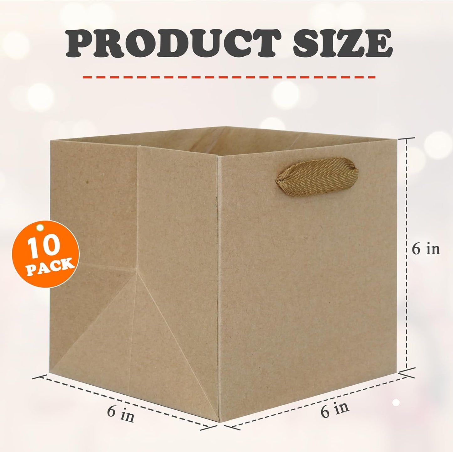 ADIDO EVA Kraft Brown Square Gift Bags Small Size Square Bottom Paper Bags with Handles for Party Favor, Shopping Packaging Bag (6x6x6 IN, 10 CT)