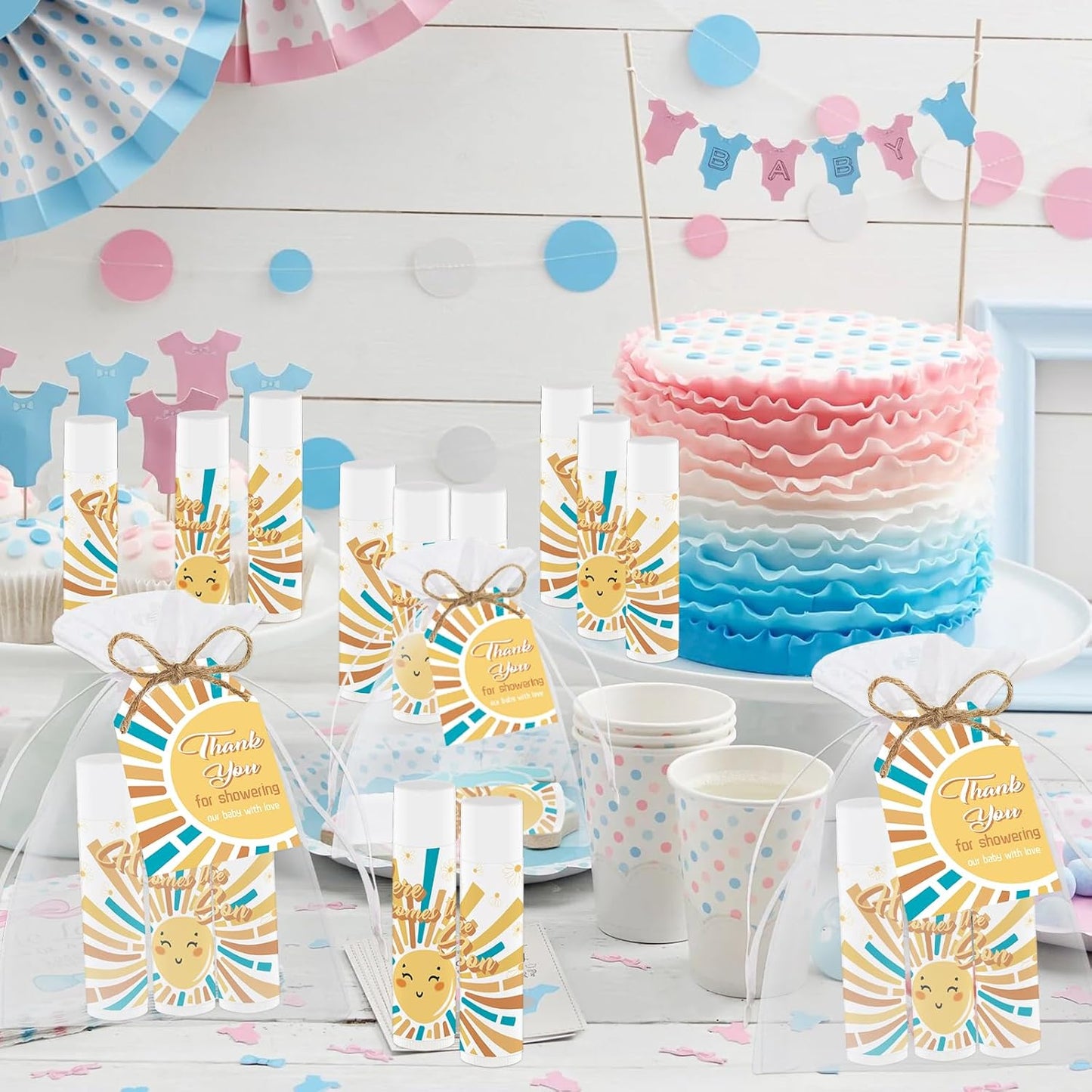 50 PCS Here Comes The Sun Baby Shower Lip Balms Bulk Gift for Guests,Thank You Gifts Sun Birthday Supplies Stuffers,Favors Boys Girls Games Neutral Gender Reveal Thanksgiving Party Favors (Sun)