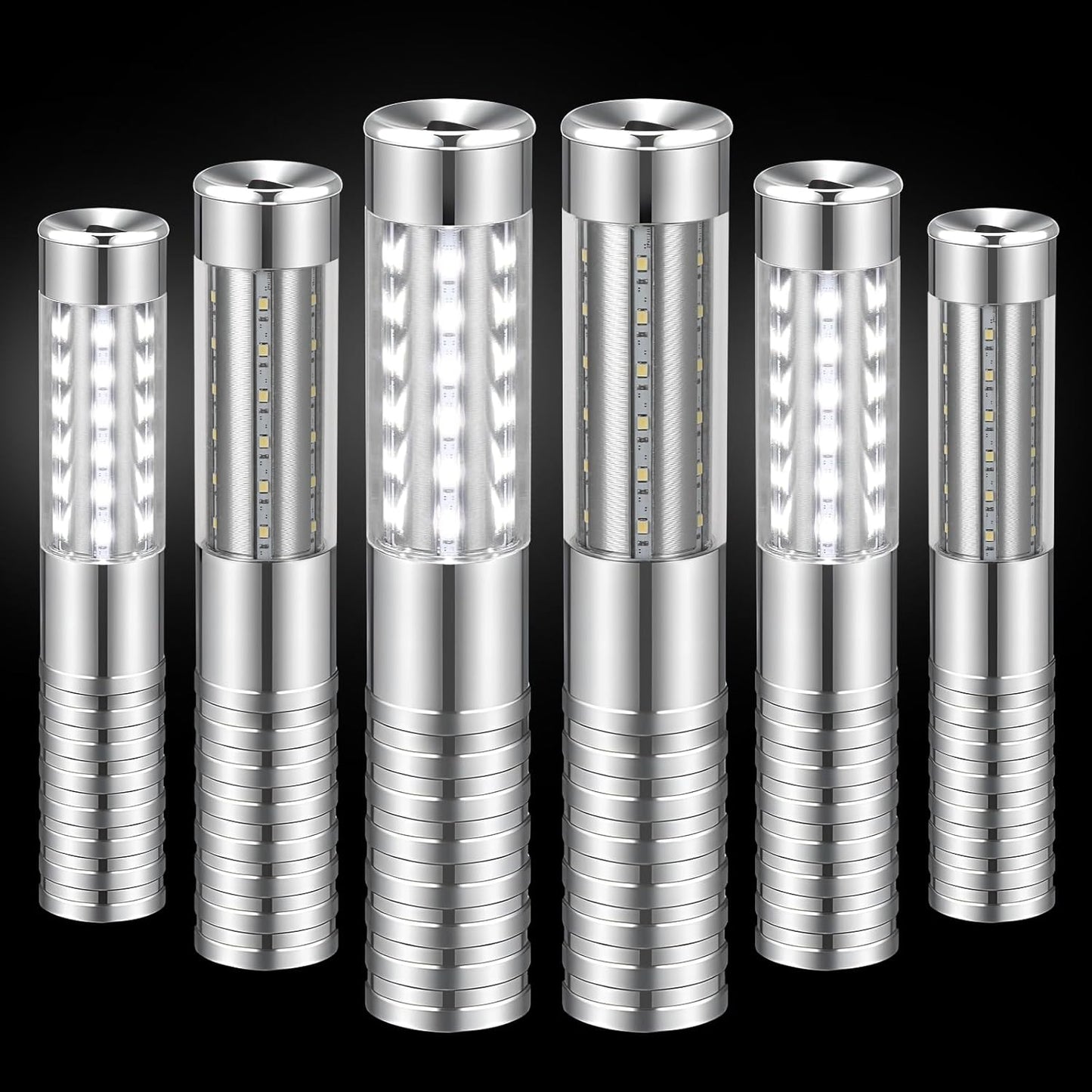 6 Pieces LED Strobe Baton Light Rechargeable Bottle Service Sparklers Stick Reusable Champagne Bottle Handheld LED for Club Stage Nightclub Party Concert Event Bar Outdoor - Silver