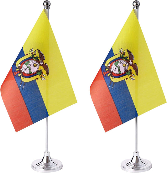ZXvZYT 2 Pack Ecuador flag Ecuadorian Table Flag Small Mini Ecuador Desk Flags With Stand Base,International Festival Events Celebration Decorate,Home office Decorations