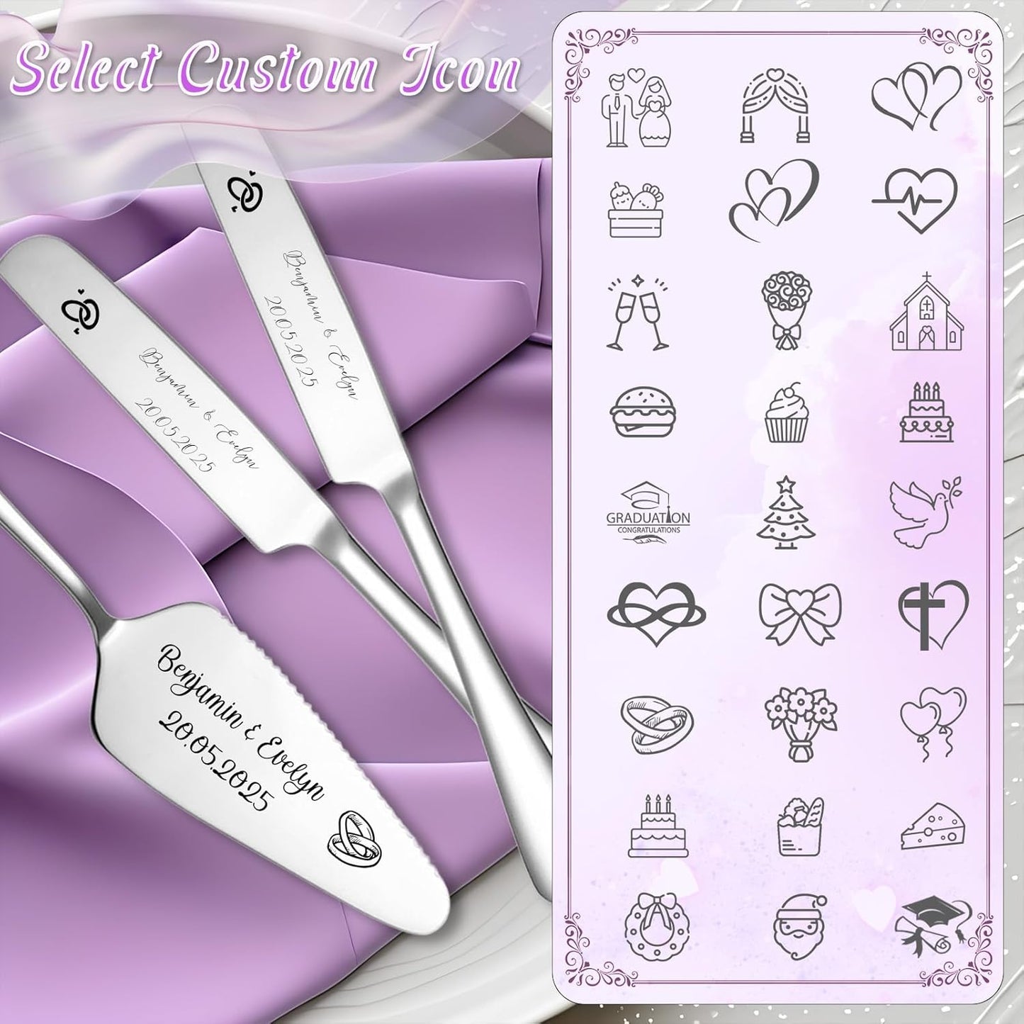 Custom Wedding Cake Knife and Server Set,Personalised Cake Serving Kit,Engraved Cake Cutting Set for Wedding,Personalized Gift for Anniversary, Valentine's Day Birthday or Christmas