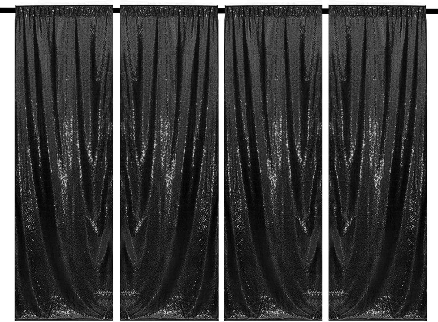 Black Sequin Backdrop Curtains 4 Panels 2FTx8FT Glitter Photo Backdrop Sparkle Background for Birthday Bridal Weeding Halloween Decorations