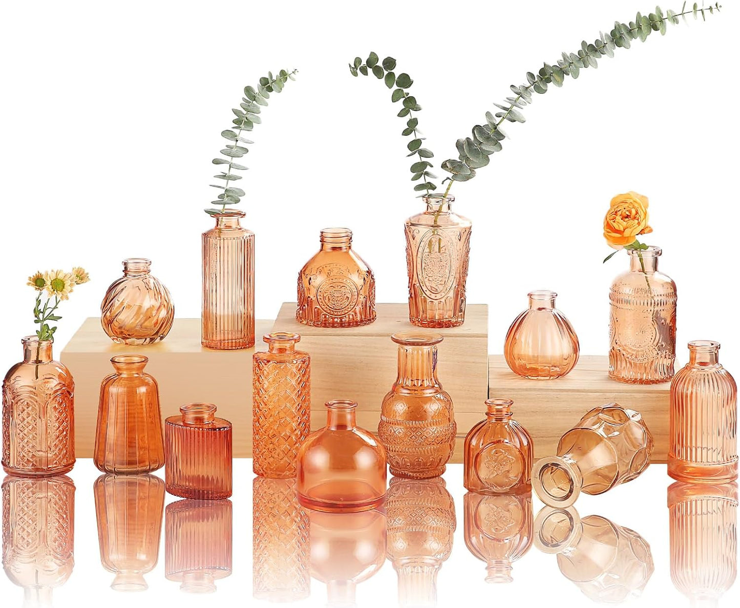 Bud Vases15 Pcs for Centerpieces Wedding,Flower Vases in Bulk for Rustic Home Decor,Small Vases for Wedding,Mother's Day,Graduation,Christmas,Birthday Party,Valentine's Day(Amber)