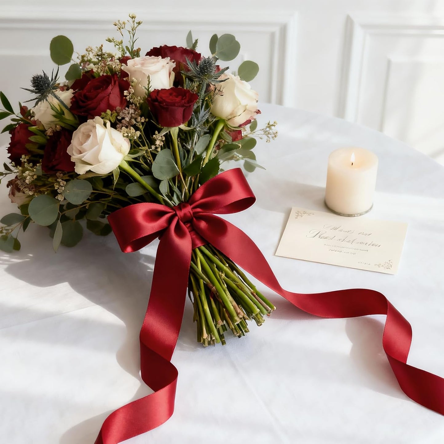 NESCCI 100 Yards Ribbon,1-1/2 Inch Wine Red Satin Ribbon,Single Face Satin Ribbons, Perfect for Gift Wrapping,Wedding Decoration,Handmade Bows, Wrapping Bouquet, Halloween, Christmas