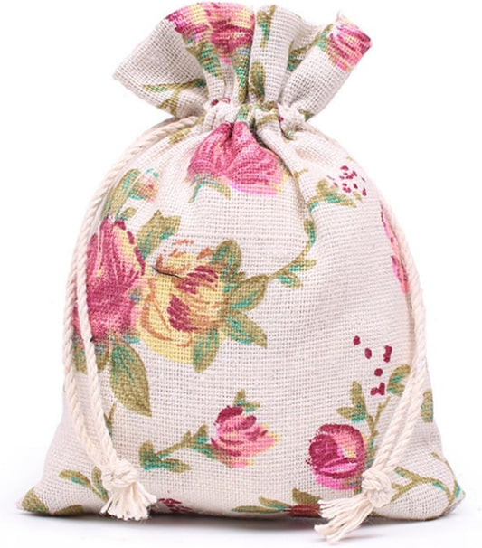 KUPOO 50PCS Rose Drawstring Bags Burlap Flower Pouch Bags Gift Bags Jewelry Pouches for DIY Craft Wedding Party, 5.5X3.9 Inches (5.5X3.9)