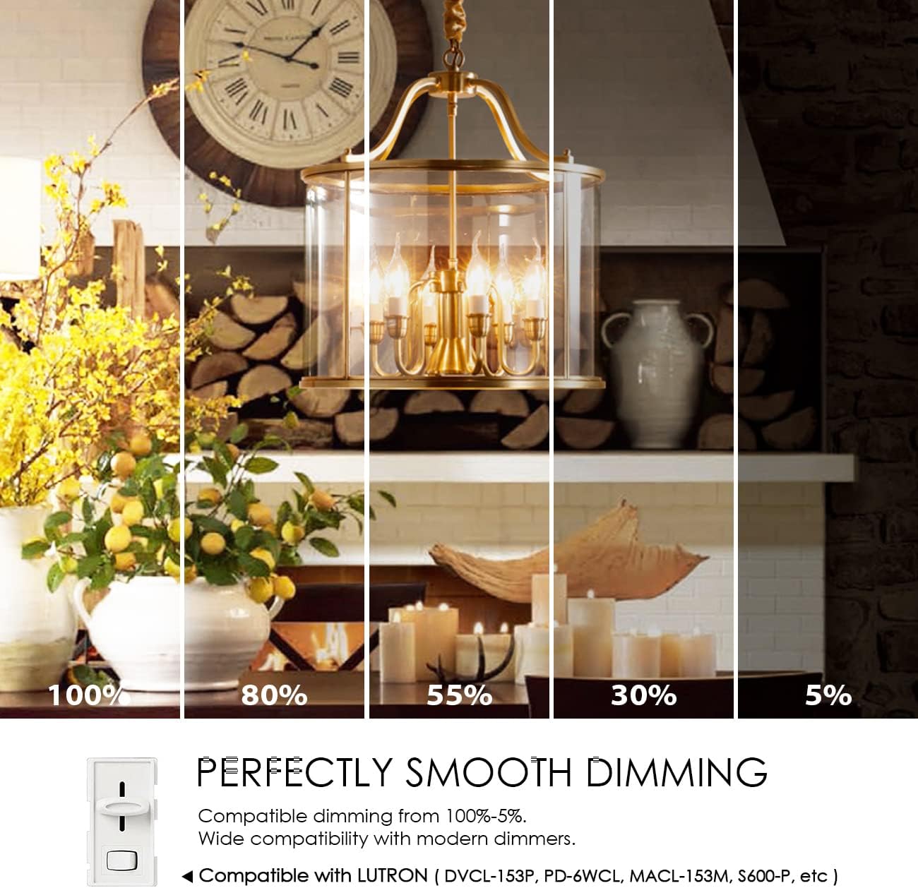 LVWIT Flame Tip LED Filament Bulb Candelabra E26 Base Dimmable 4.5W (60W Equivalent) B11 Chandelier Candle Light Bulb，2700K Warm White 12-Pack