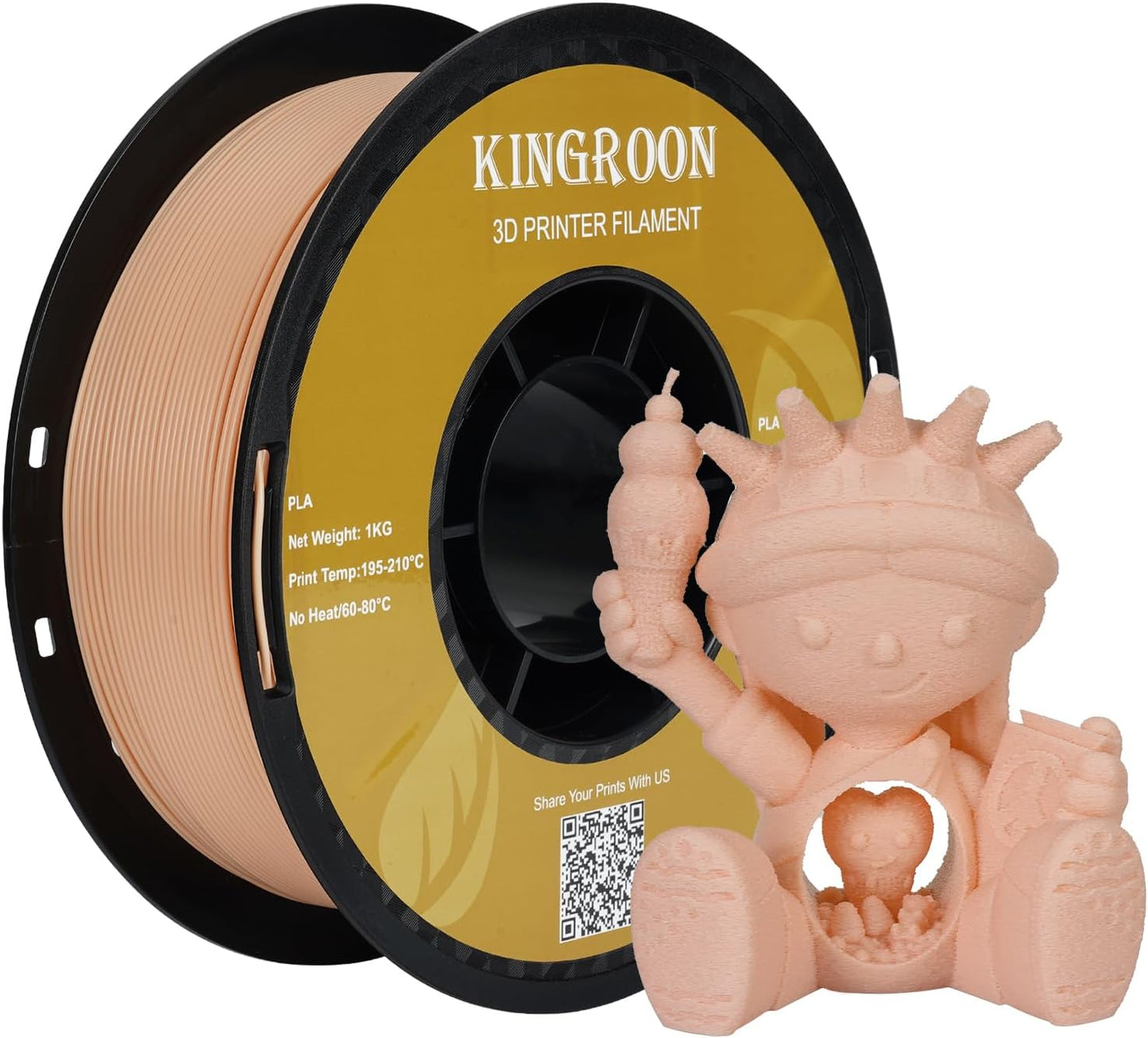 Kingroon PLA Filament 1.75mm 3D Printer Filament 1kg Pla Filament Dimensional Accuracy +/- 0.02mm, Fit Most FDM Printer,Skin
