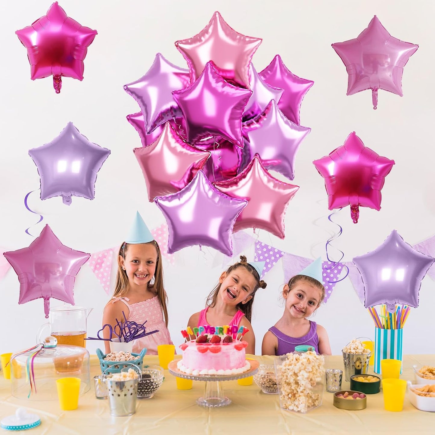 Purple Pink Star Foil Balloons Set, 18 Inch 12 Pcs Lavender Pink Pentagram Aluminum Foil Balloons Hot Pink Purple Stars Shape Mylar Helium Balloons for Girls Women Birthday Wedding Baby Shower