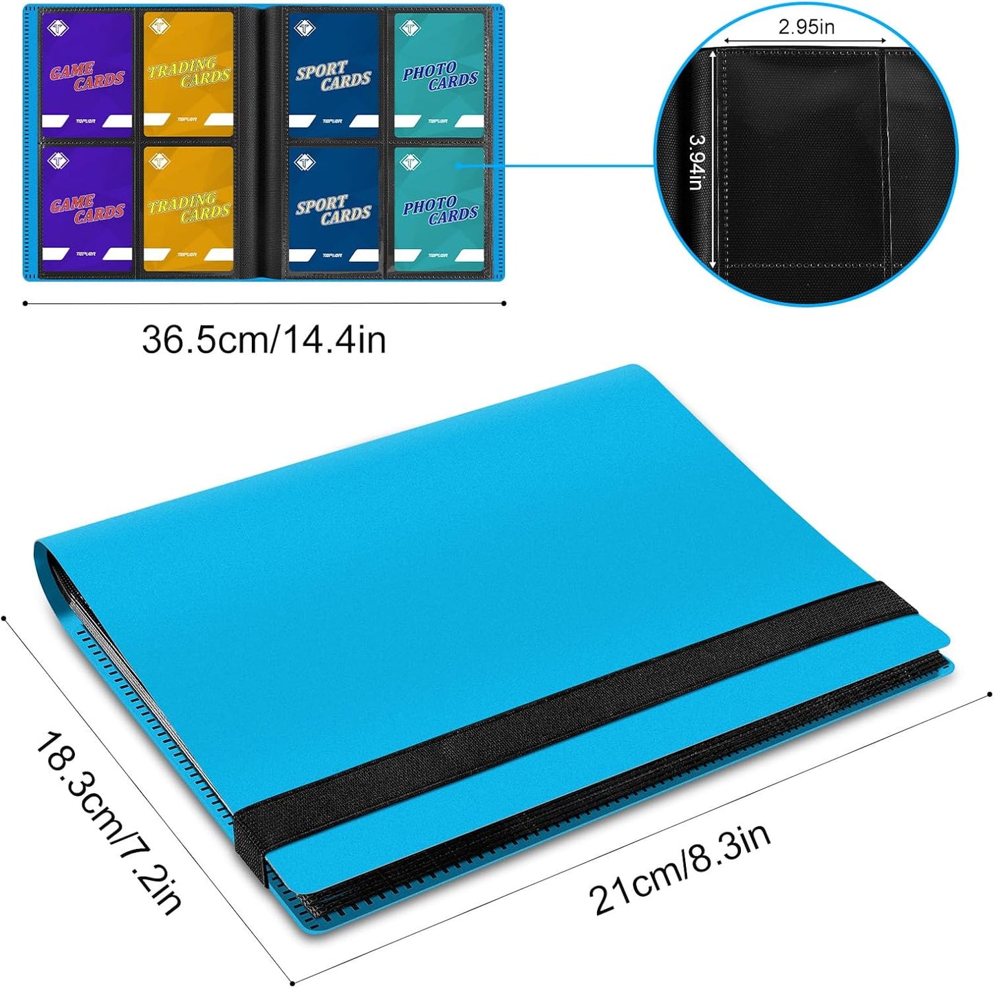 4 Pocket Card Binder for Trading Card, 160 PockeCard Folder Ablum for Cards Collection for Sports Cards, Baseball Cards, Game Cards, Mini TCG Binder Fit for MTG, Gift for Card Collector (Blue)