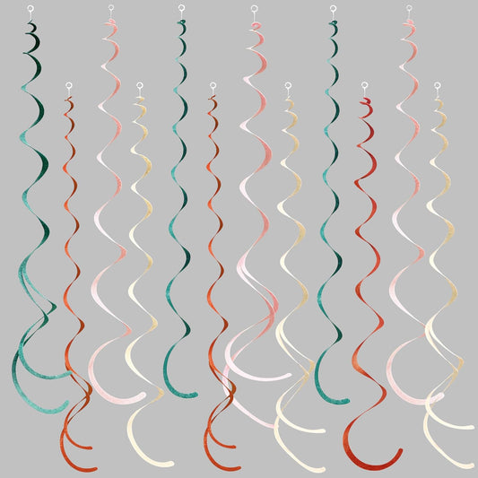 36 Pcs Boho Hanging Swirl Decorations Aqua Green Orange Pink Beige Felt Swirl Streamer Spiral Ceiling Garland for Birthday Engagement Baby Shower Wedding Bridal Shower Party Supplies Nursery Decor