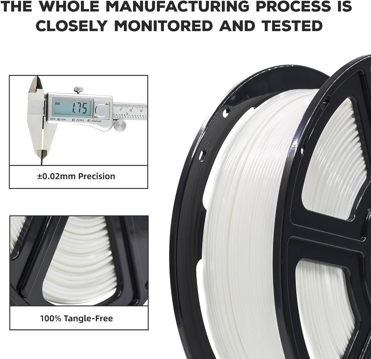 FLASHFORGE PLA Filament 1.75mm, 3D Printer Filament 1kg (2.2lbs) Spool, Dimensional Accuracy +/- 0.02mm, 3D Printing Filament Easy to Use and Fits for Most FDM 3D Printers (White)