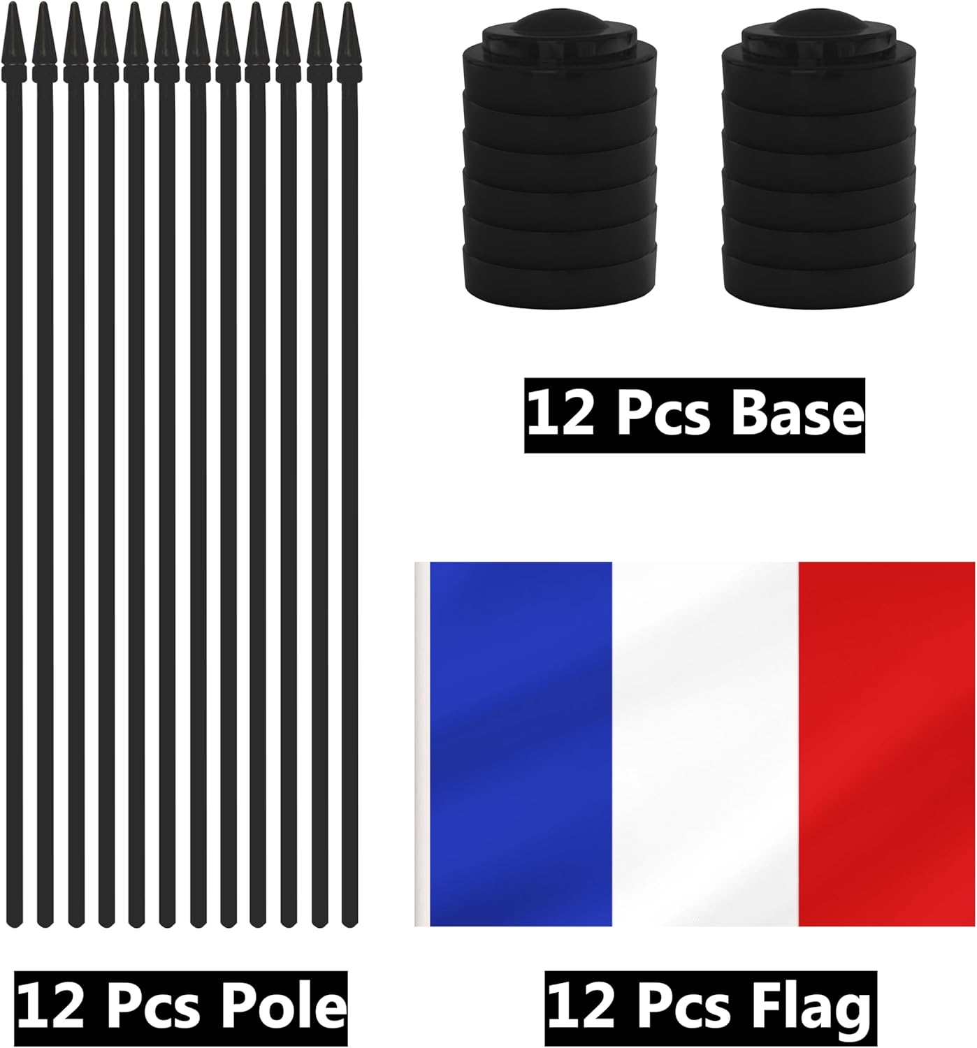 12 Pack France Desk Flags, French Desktop Flag, Small Miniature Office Flags with 12" Black Pole and Black Base, Offices, Classroom, Home, Festival Decoration (France)