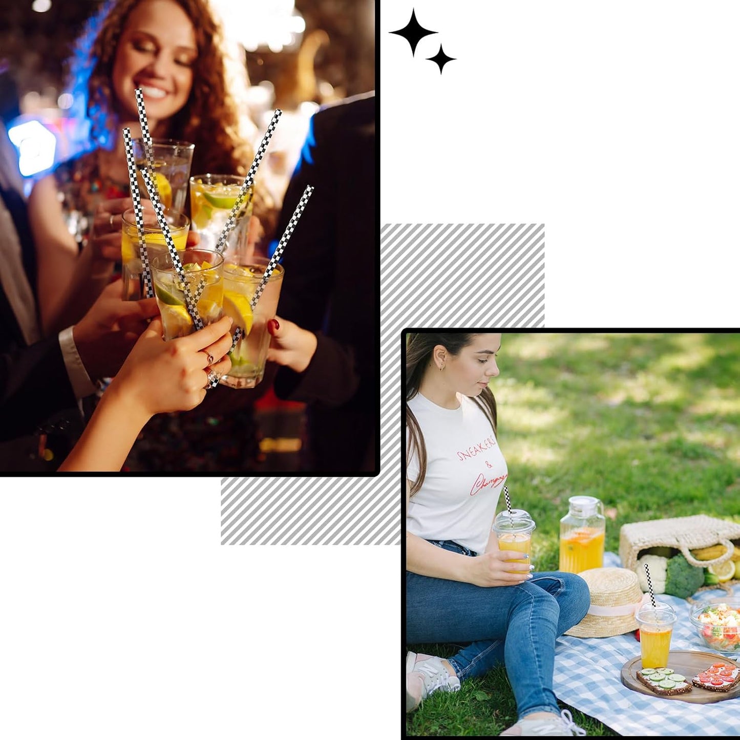 Domensi 50 Pcs Black and White Checkered Racing Straws Plastic Disposable Drinking Straws Hard Plastic Reusable Striped Flag Party Supplies for Race Car Sports Themed Birthday Decoration