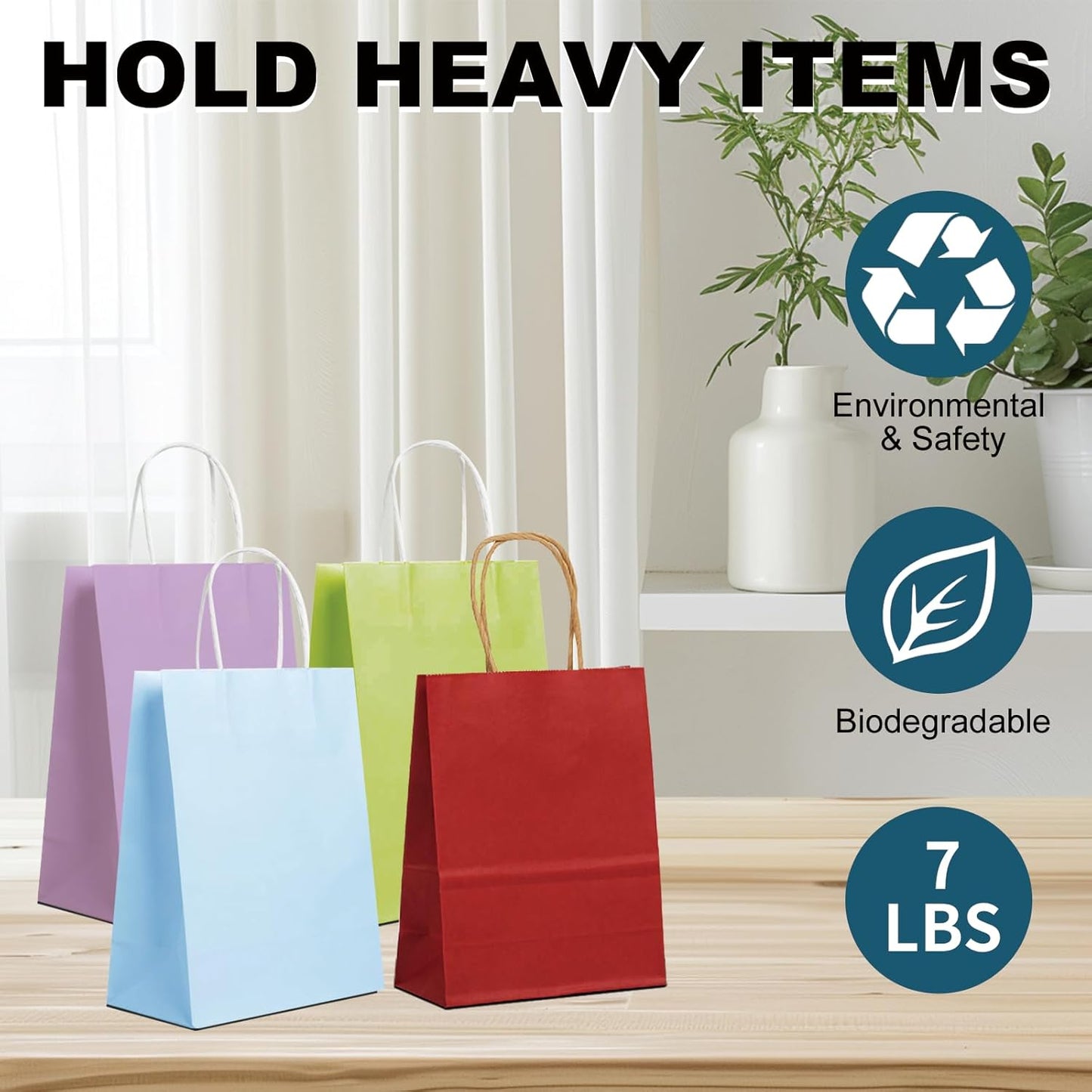 BAG BOX 100 Pack 5.9x3.1x8.25 Inch Purple Gift Bags with Handles,Bulk Kraft Paper Bags for Shopping, Retail, Merchandise, Wedding, Party Favors, Paper Grocery Sacks