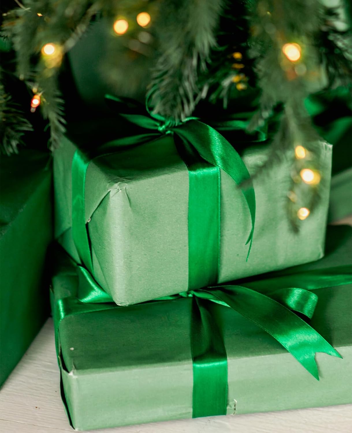 5/8 Inch Emerald Green Satin Ribbon 50 Yards Solid Fabric Ribbons for Gift Wrapping, Crafts and DIY Projects, Bows Making, Wedding, Party, Holiday Decor