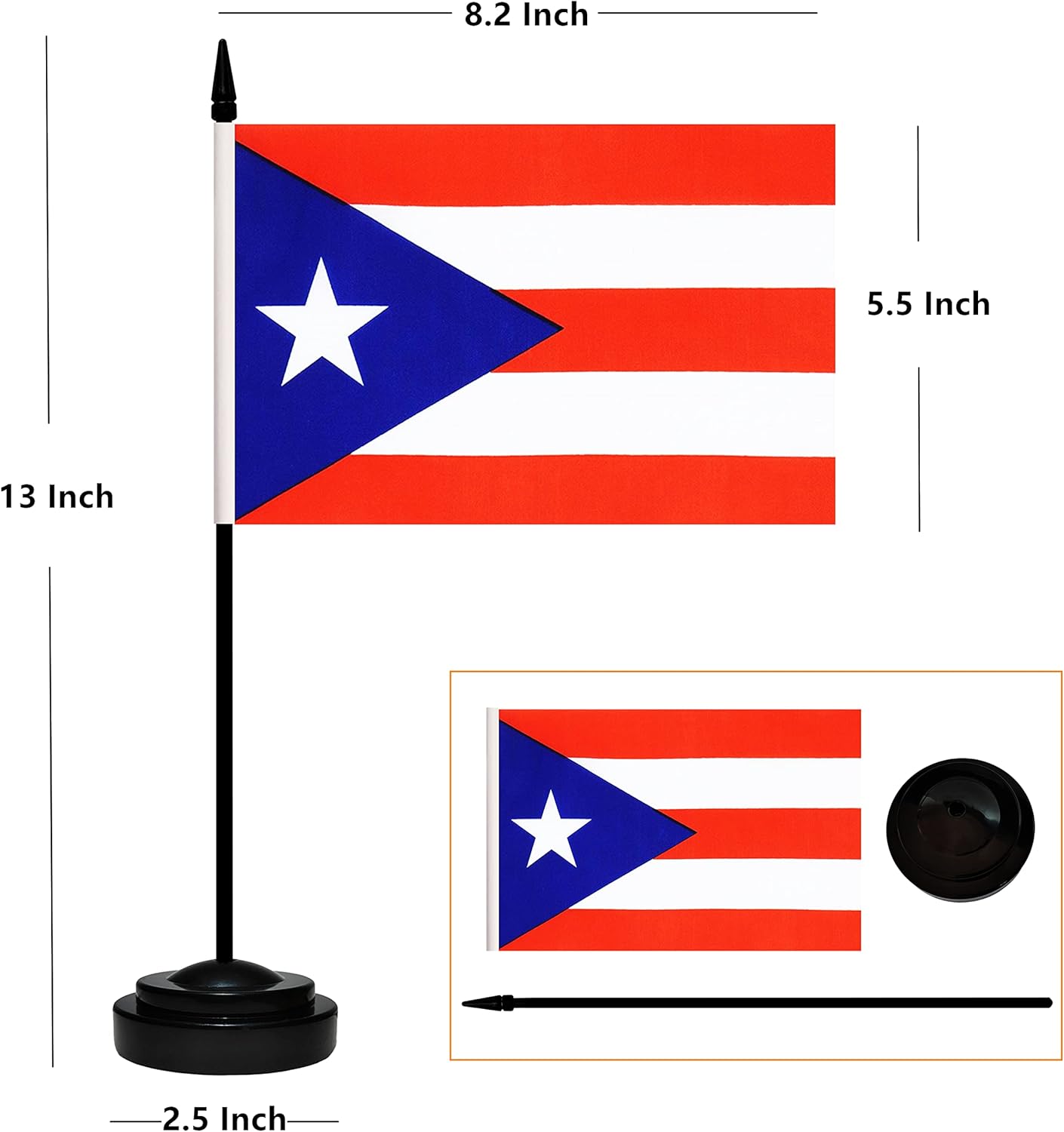 12 Pack Puerto Rico Desk Flags Set, Puerto Rican Small Mini Table Office Flags with 12" Solid Black Pole, 8.2 x 5.5 Inches, Home and Office Decoration, Festival Celebrations
