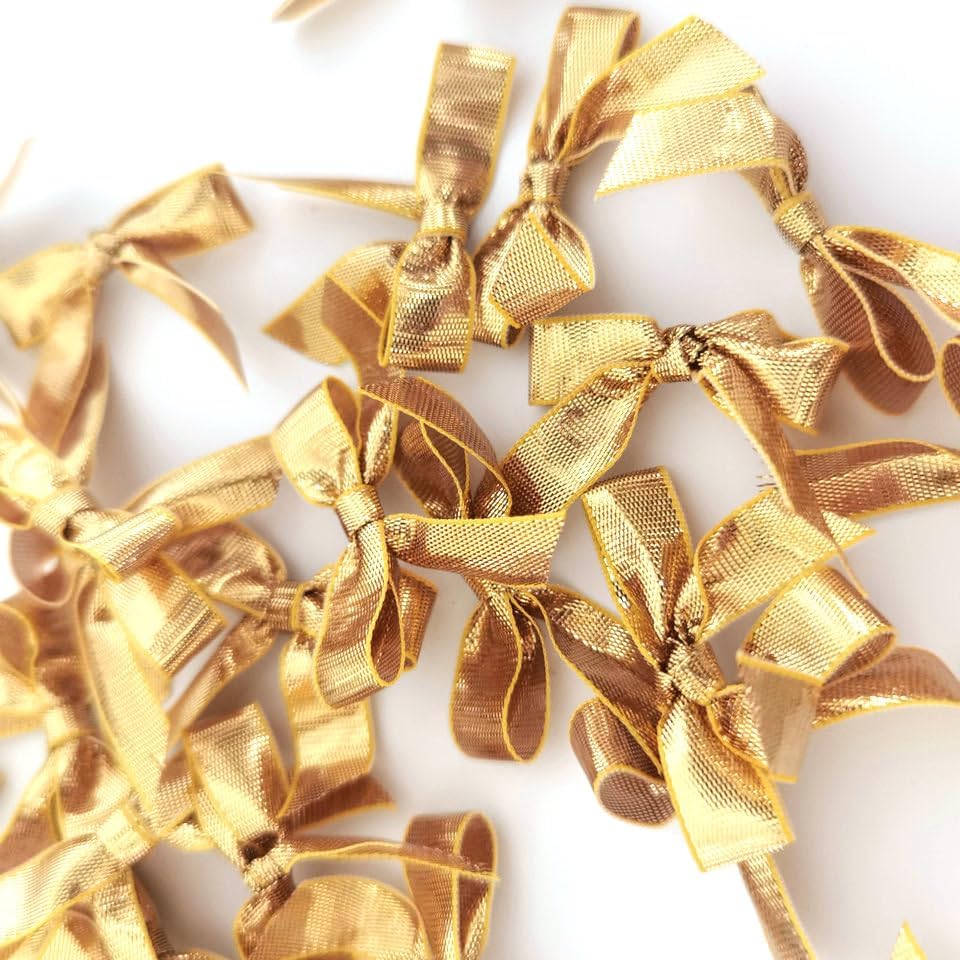 50pcs 1-1/2" Gold Satin Ribbon Bows Without Twist Ties for Gift Wrapping Packing Christmas Decoration (Gold)