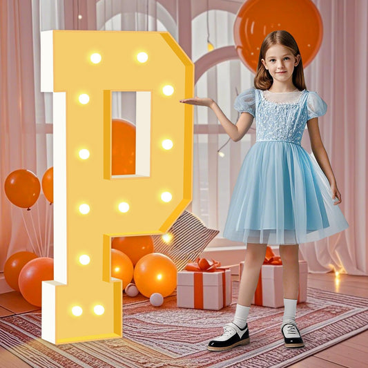 4FT Light Up Marquee Letters P, Large Lighted Letters for Party Backdrop Decor, Mosaic Cardboard Letter for Weddings, Birthdays, Anniversaries, New Year's Celebrations, Easy to Assemble