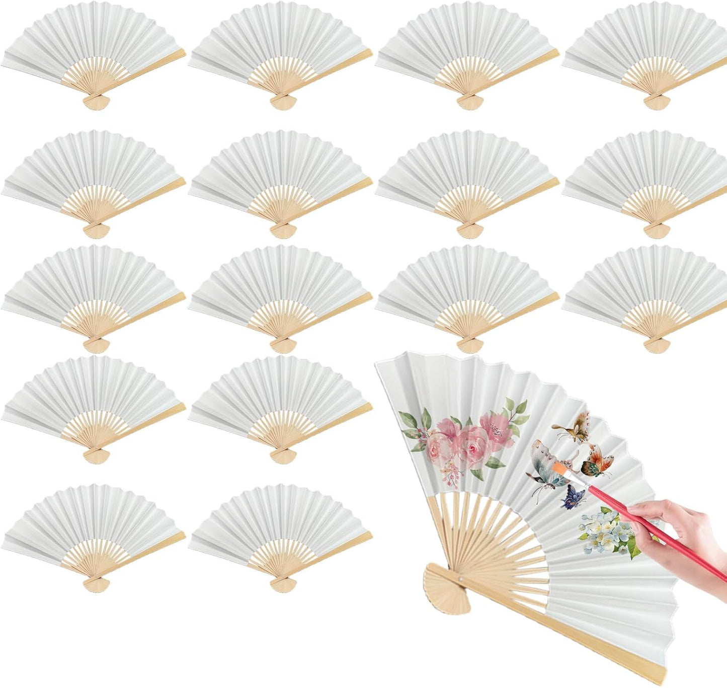 17 Pcs White Paper Fans Bulk, 10 Inch Double-Sided White Wedding Paper Fans, Elegant Folding Hand Fans for Weddings, Parties, Decorations