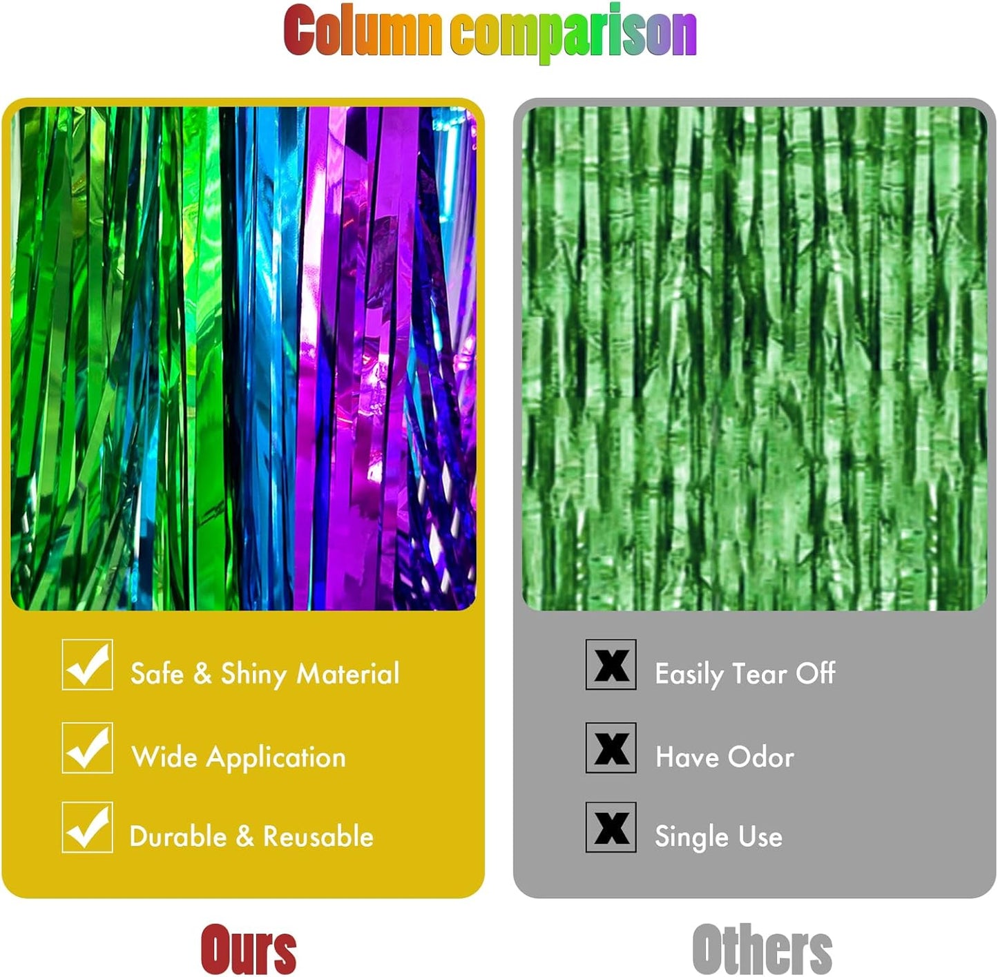 CANREVEL 2 Pack 3.3x8.2 Feet Rainbow Foil Fringe Backdrop Curtains, Tinsel Streamers Birthday Party Decorations, Photo Booth Props Backdrop for Wedding Engagement Bridal Shower Unicorn