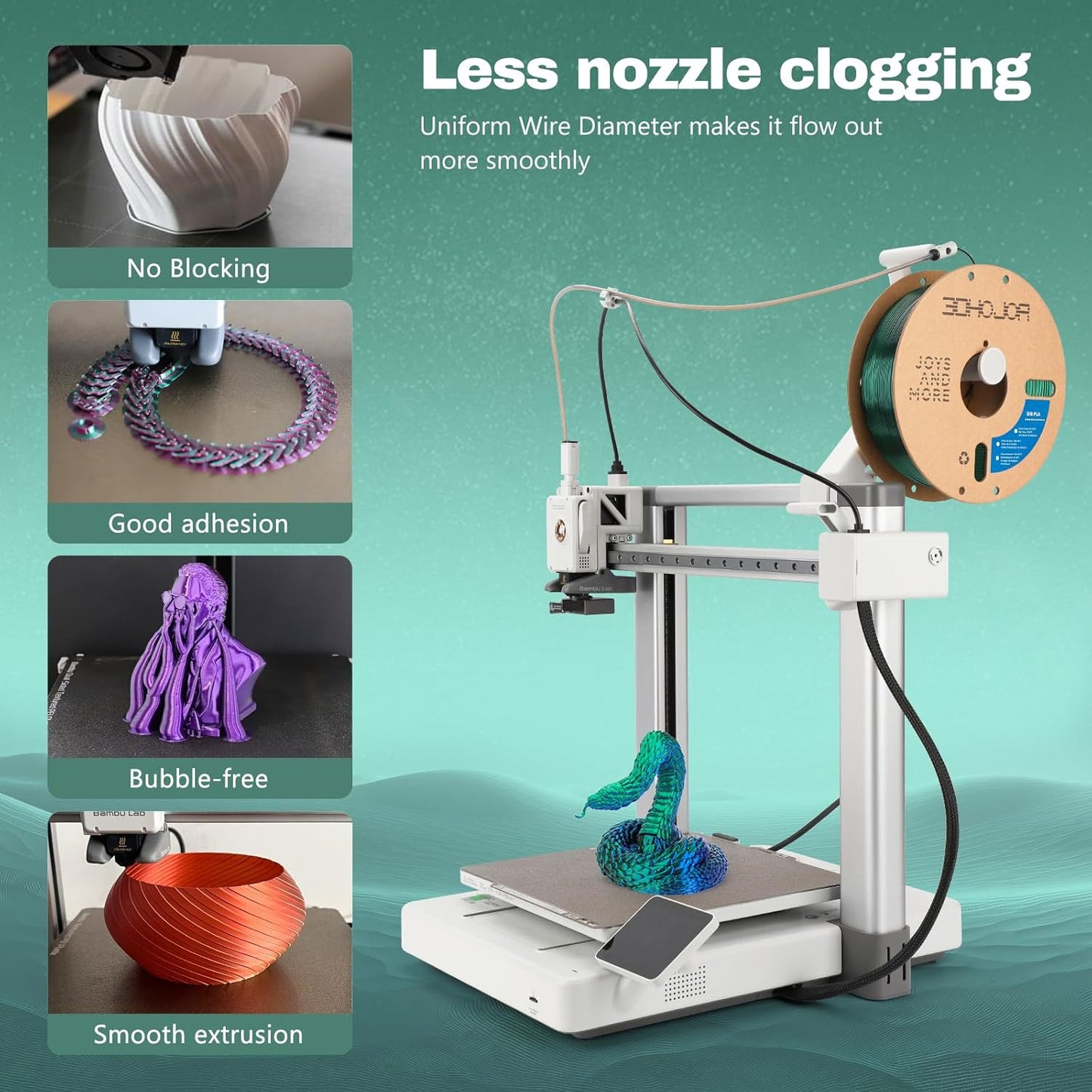 Silk PLA Filament 1.75mm Blue Green Dual Color PLA 3D Printer Filament 2 in 1 Coextrusion 1KG Spool(2.2lbs) 3D Printing Filament Dimensional Accuracy +/- 0.03mm Fits for Most FDM 3D Printers