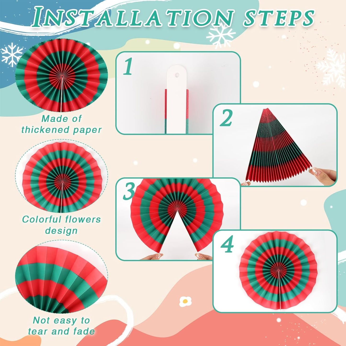 12 PCS Candy Hanging Paper Fans Christmas Candy Decorations Red Green White Christmas Party Decorations Christmas Party Decorations Christmas Wall Decorations Hanging Christmas Decorations