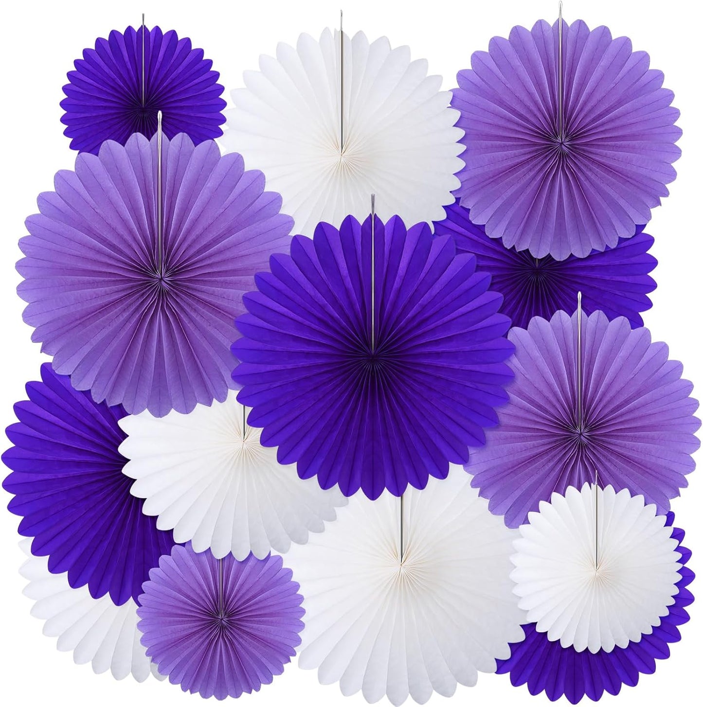 24 Pcs Purple and White Paper Fans Purple Party Decorations Classroom Decor Wall Background Ceiling Hanging Decoration for Birthday Wedding Baby Bridal Shower Engagement Party Decor