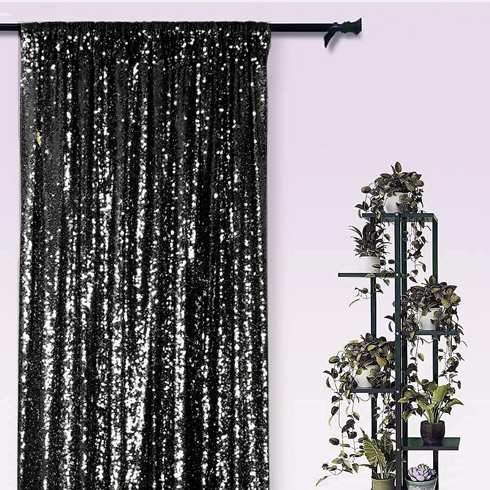 Black Sequin Backdrop Curtains 4 Panels 2FTx8FT Glitter Photo Backdrop Sparkle Background for Birthday Bridal Weeding Halloween Decorations