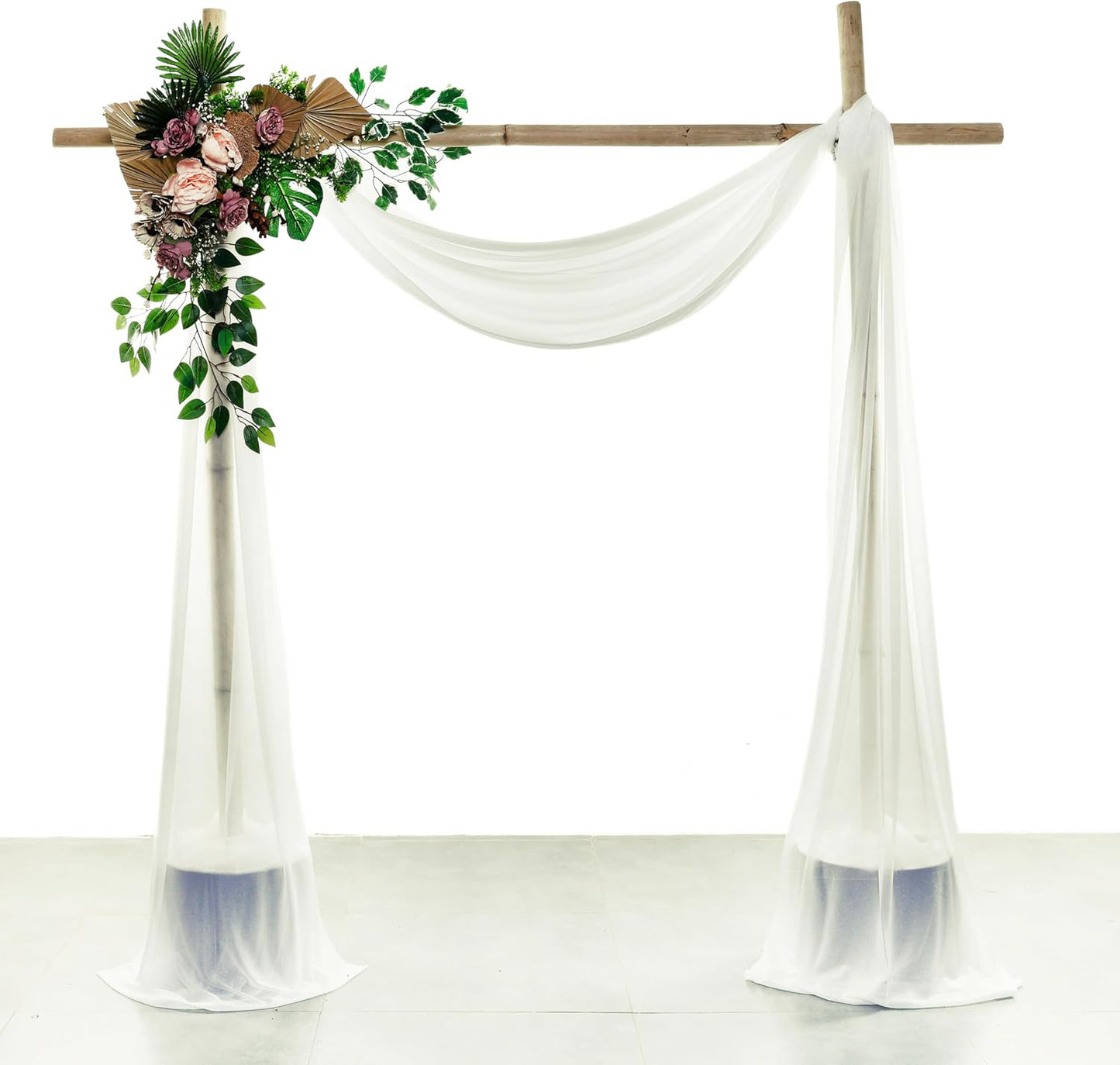 VDS Pack of 1 Panel (30 Inch X 20 Feet) Wedding Arch Draping Fabric Sheer Chiffon Fabric Drapery for Wedding Ceremony Reception Swag Backdrop Canopy Chuppah ARBO Altars Decoration (Ivory)
