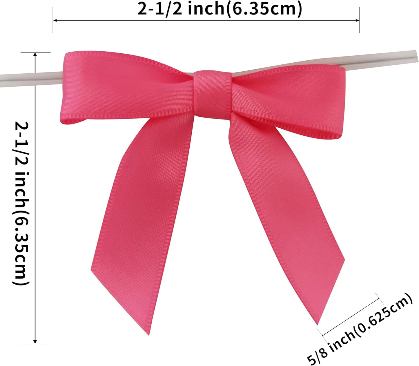 50pcs 2-1/2" Hot Pink Satin Ribbon Bows with Twist Tie Bows for Christmas Gift Packing&Wrapping (Hot.Pink)